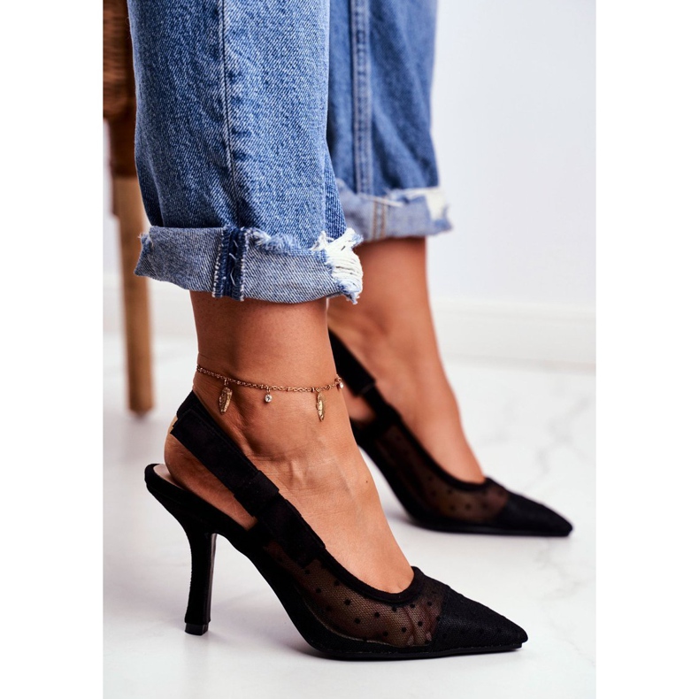 LU BOO Tocuri înalte pentru femei Lolita mesh negru 1