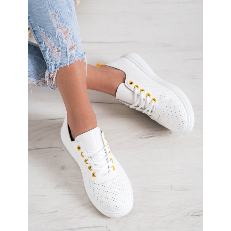 SHELOVET Adidași ajurati cu piele ecologică alb 2