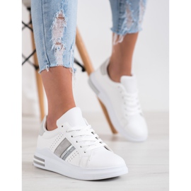 SHELOVET Adidași cu inserții din piele de căprioară alb 1