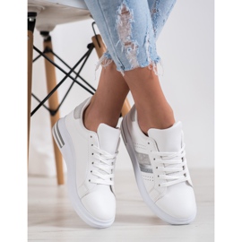 SHELOVET Adidași cu inserții din piele de căprioară alb 2