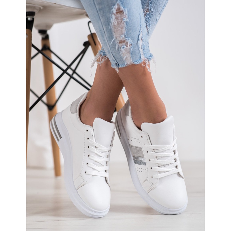 SHELOVET Adidași cu inserții din piele de căprioară alb 2