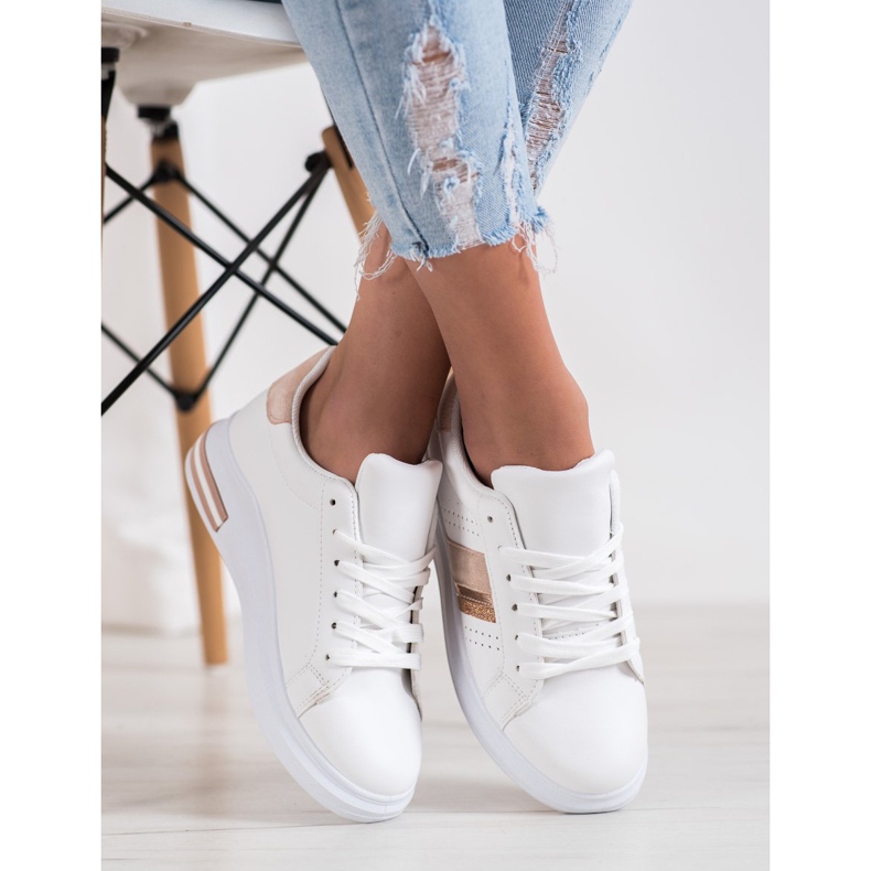 SHELOVET Adidași cu inserții din piele de căprioară alb 2