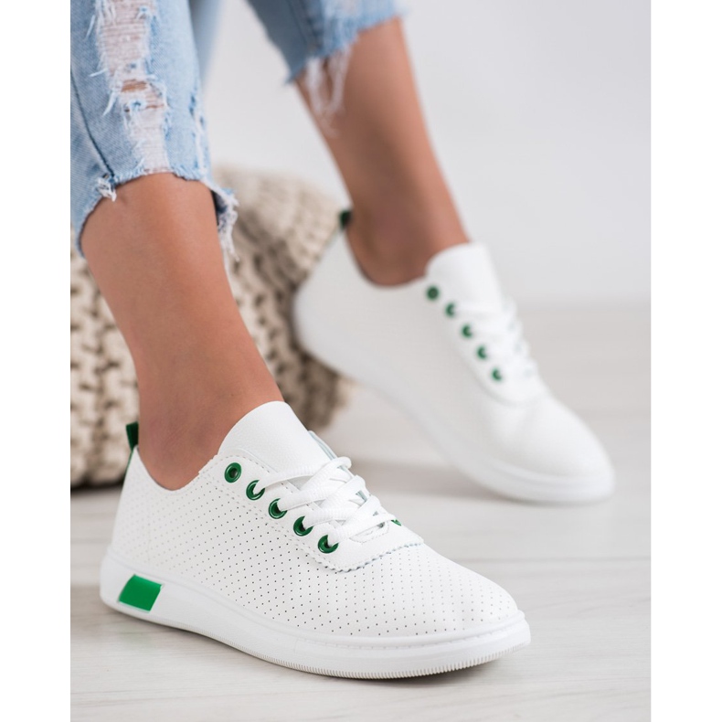 SHELOVET Adidași ajurati cu piele ecologică alb 2