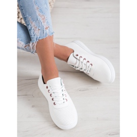 SHELOVET Adidași ajurati cu piele ecologică alb 1