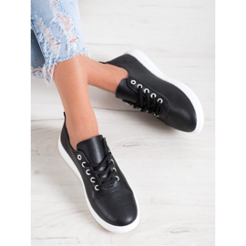 SHELOVET Adidași ajurati cu piele ecologică negru 1