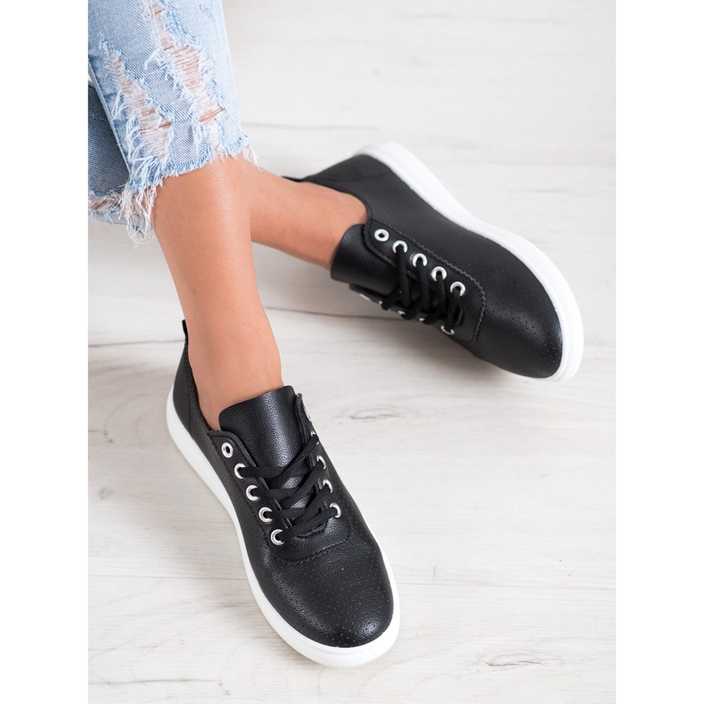 SHELOVET Adidași ajurati cu piele ecologică negru 1