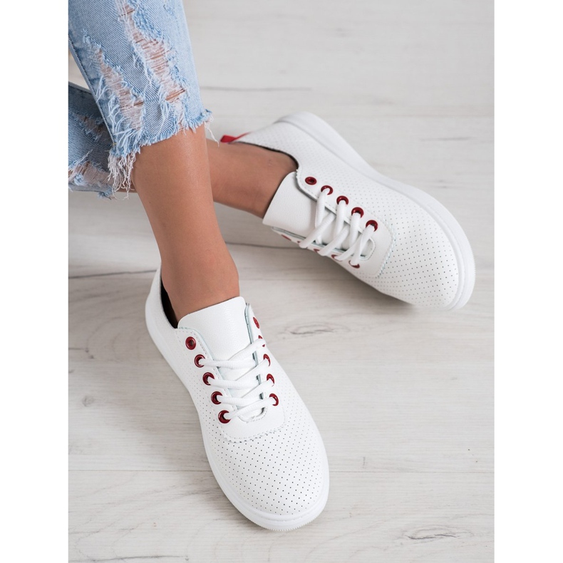 SHELOVET Adidași ajurati cu piele ecologică alb 1