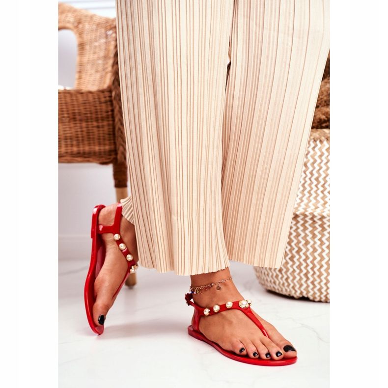 LU BOO Sandale din cauciuc pentru femei Flip-flops roșii Perle Denise roșu 2