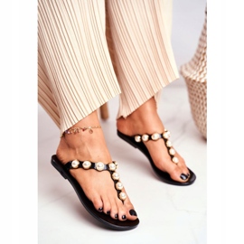 LU BOO Papuci de damă din cauciuc Flip-flops negri Edith Pearls negru 1