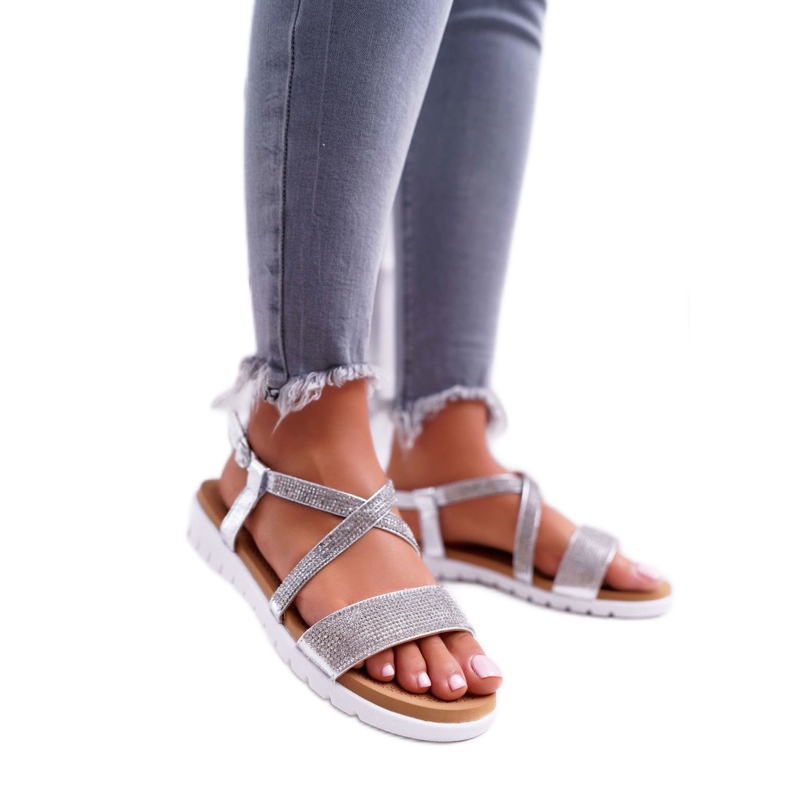 Sandale de damă Lu Boo Cu zirconiu cubic 406-5 argintiu Stella gri 1