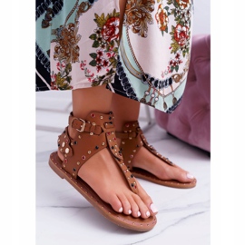 Lu Boo | Sandale Flip-flops Cu Stras Gladiator Ashley Camel maro 1