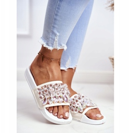 Papuci de damă Lu Boo Crystals White Bobbi alb 1