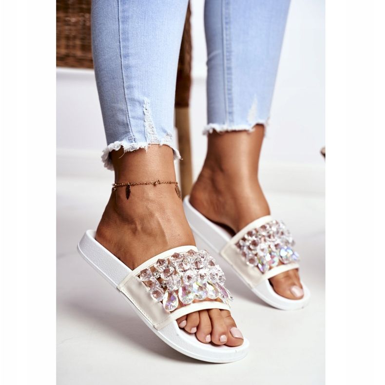 Papuci de damă Lu Boo Crystals White Bobbi alb 2