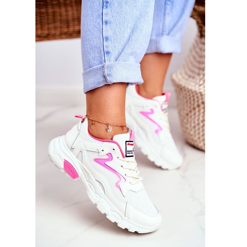 Încălțăminte sport albă Lu Boo pentru femei roz Dazzle Me 2