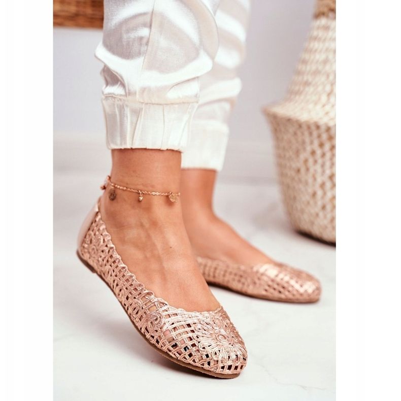 Balerini de damă Lu Boo pentru femei, trăsături din aur roz ajurat 1