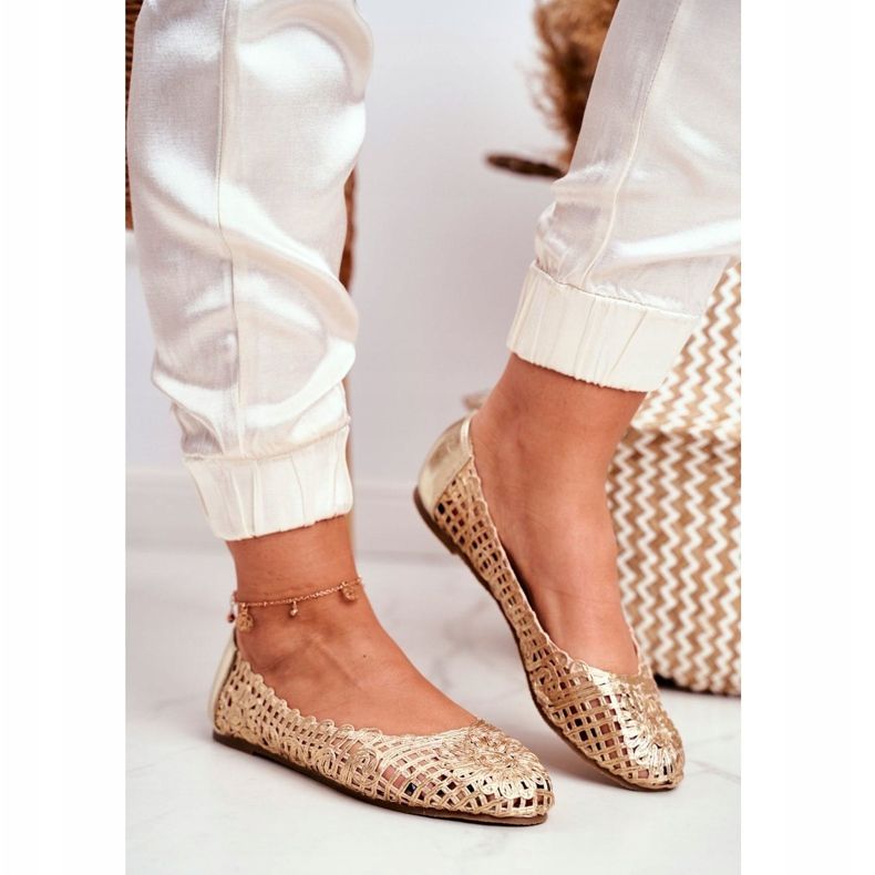 Balerini de damă Lu Boo pentru femei, trăsături aurite, împletite de aur 1