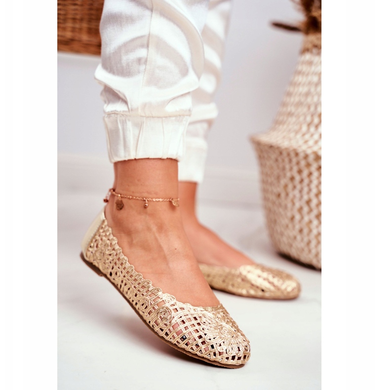 Balerini de damă Lu Boo pentru femei, trăsături aurite, împletite de aur 2