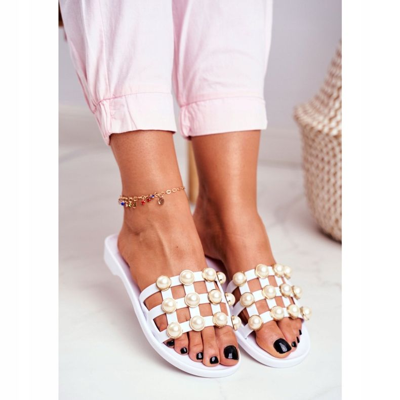 LU BOO Papuci de cauciuc pentru femei, perle albe Estelle 2