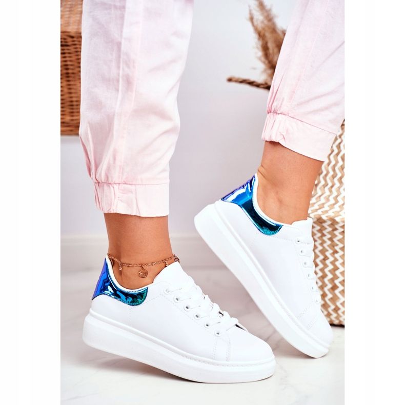 Încălțăminte sport de damă Lu Boo Alb metalizat Matilda albastru marin 2