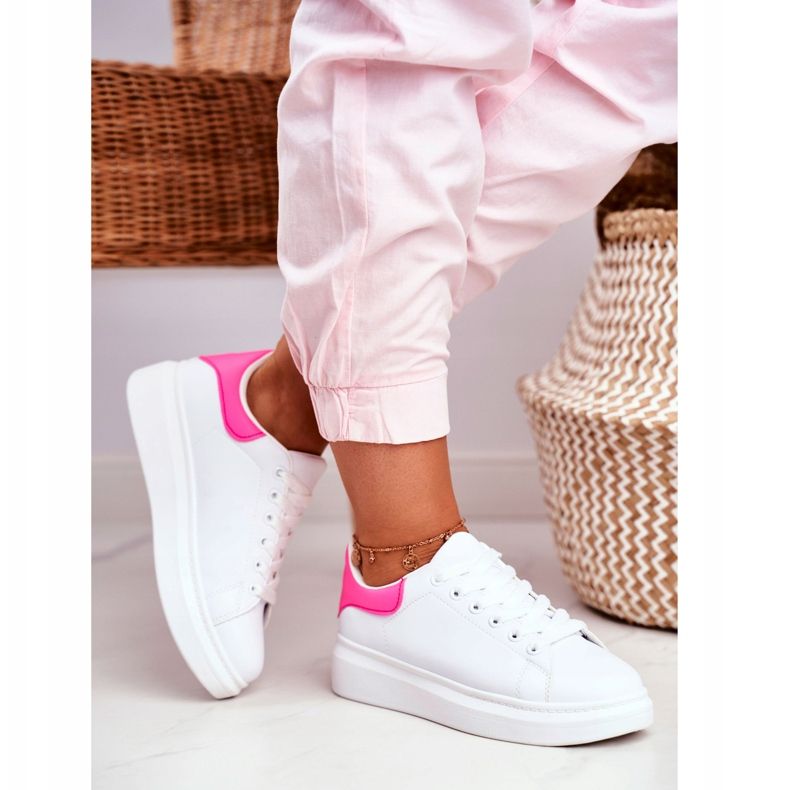 Încălțăminte sport de damă Lu Boo White Fuchsia Heel Matilda alb roz 2