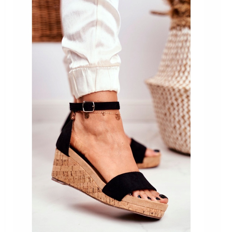 PS1 Sandale de damă pe pană negru MarryMe 1