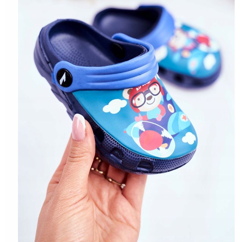 Papuci pentru copii Foam Crocs Blue Navy Teddy Bear Pilot SuperFly albastru marin albastru 2