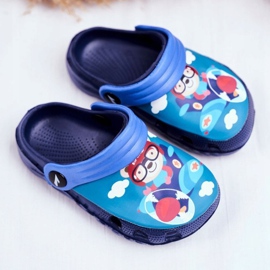 Papuci pentru copii Foam Crocs Blue Navy Teddy Bear Pilot SuperFly albastru marin albastru 1