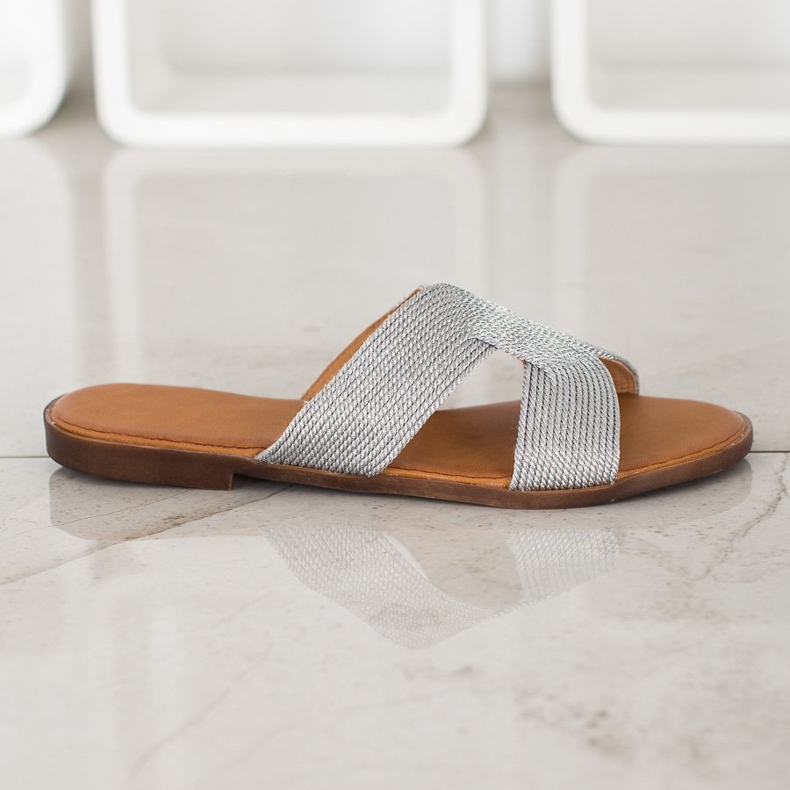 SHELOVET Papuci de argint cu stil gri 2 SHELOVET Papuci de argint cu stil gri 2