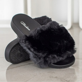 Bona Flip-flops la modă cu blană negru 1