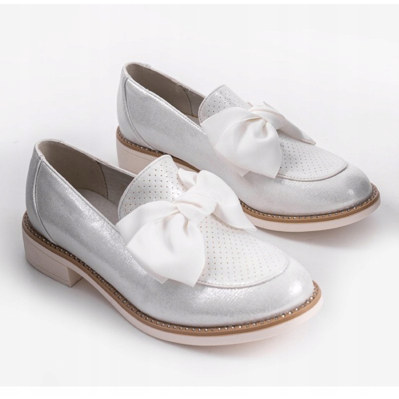 Pantofi negri alunecați cu fundă RS-WED2 argint 2