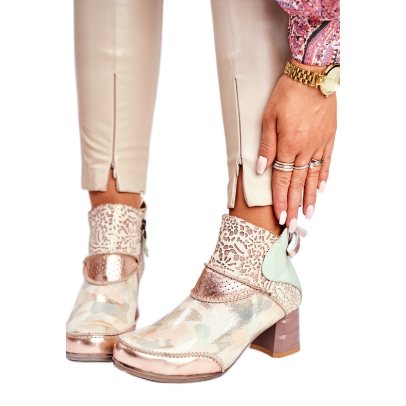 Cizme de damă cu toc înalt Maciejka Bej 03410-04 verde de aur 2