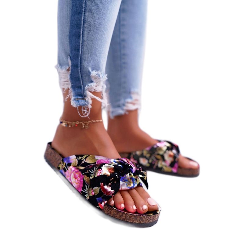 SEA Papuci negri pentru femei pe flori de plută Arc Wendy's negru violet roz de aur 1