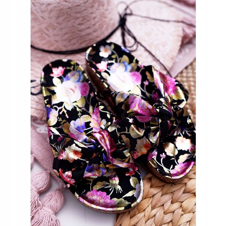 SEA Papuci negri pentru femei pe flori de plută Arc Wendy's negru violet roz de aur 3