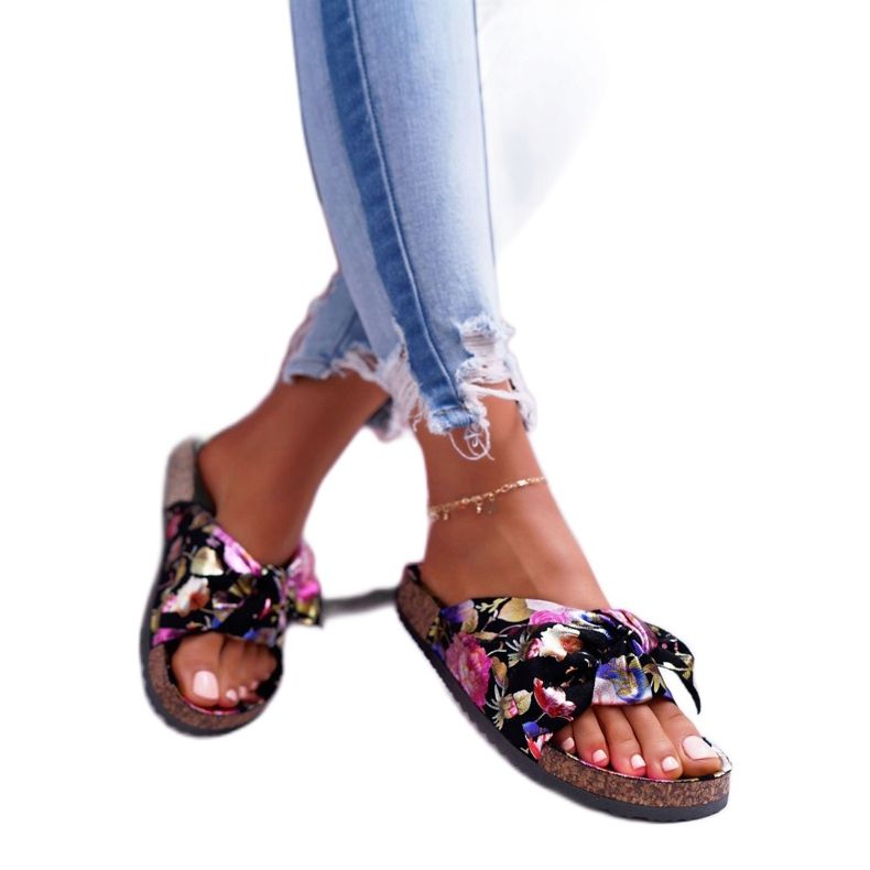 SEA Papuci negri pentru femei pe flori de plută Arc Wendy's negru violet roz de aur 2