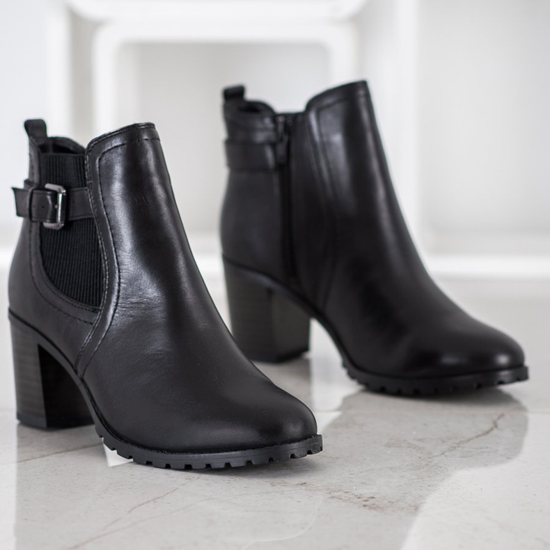 Evento Ghete din piele cu toc înalt negru 1 Evento Ghete din piele cu toc înalt negru 1