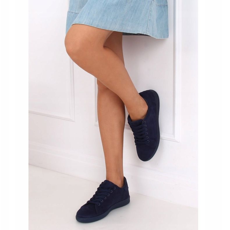 Adidași de damă din piele de căprioară albastru marin 6301 2