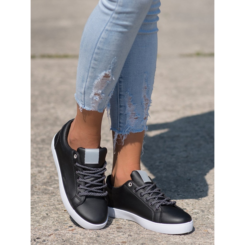 SHELOVET Adidași cu șireturi decorative negru 1