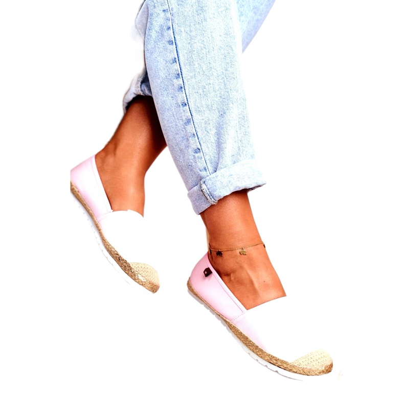 Espadrile pentru femei, talpă împletită roz Big Star DD274728 bej de aur 1