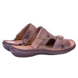 Polbut Papuci bărbați din piele maro Sandale Hideki 1