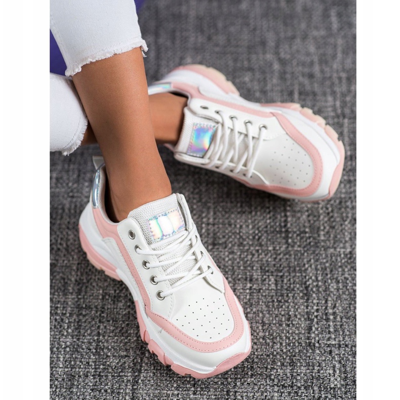 SHELOVET Adidași din piele ecologică alb roz 1