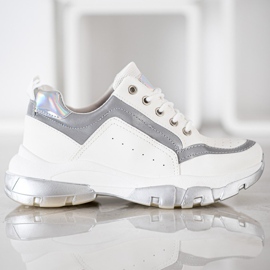 SHELOVET Adidași din piele ecologică alb gri 2