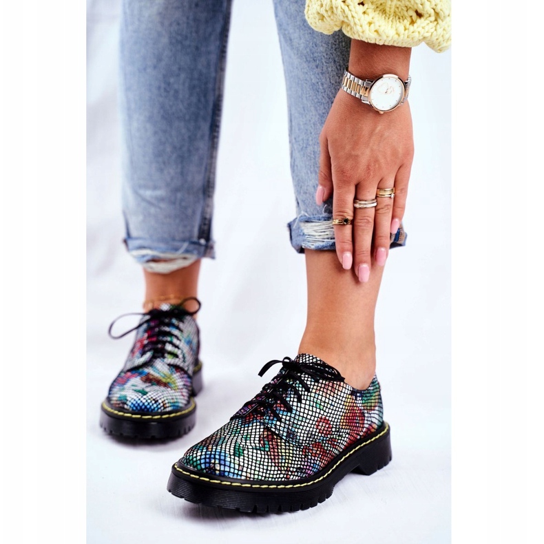 Brogues pentru femei Oxfords Piele Flori Maciejka 04087-43 negru multicolor 1