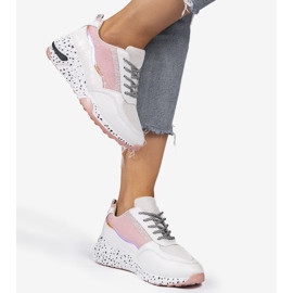 Adidași de sport albi cu inserții roz C-3151 1