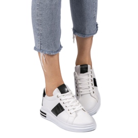 Adidași de modă albi cu piele ecologică C912 negru 2