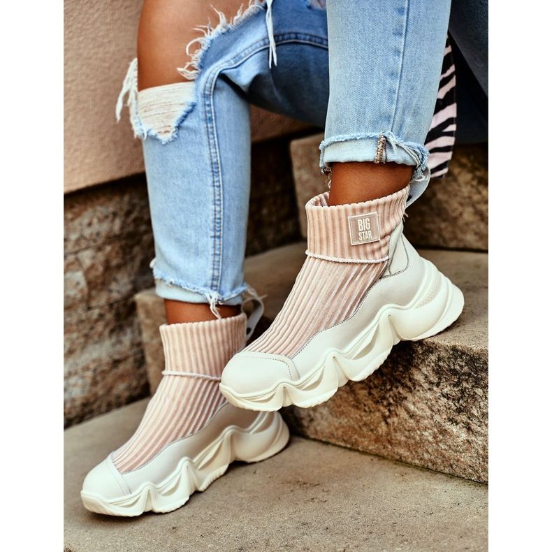 Încălțăminte sport înaltă pentru femei Big Star White GG274608 alb 1