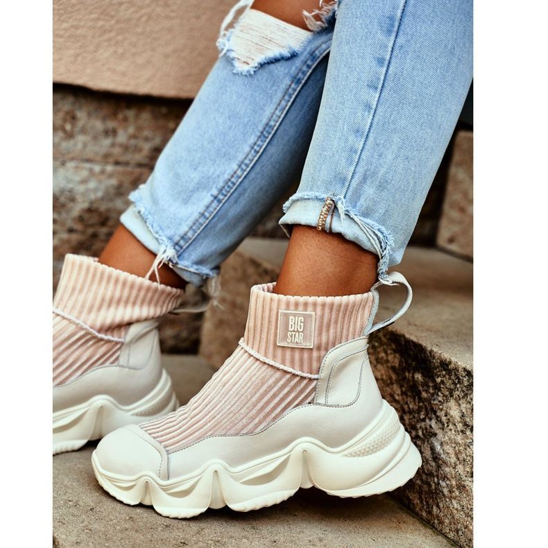 Încălțăminte sport înaltă pentru femei Big Star White GG274608 alb 2