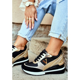 Vinceza Încălțăminte sport pentru femei Adidași negri și aurii 21-10574 negru galben 2