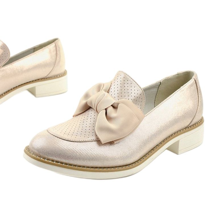 Pantofi negri alunecați cu fundă RS-WED2 de aur 1