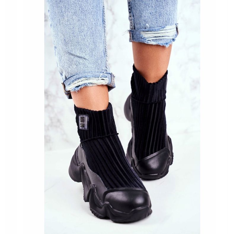 Încălțăminte sport înaltă pentru femei Big Star Black GG274607 negru 2