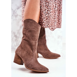 Cizme pentru femei pe toc înalt Piele Nubuck Cappuccino Nicole 2580 maro 1